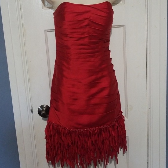 JS collection Red Dress with Fringe bottom - Picture 1 of 6